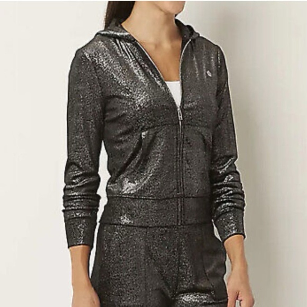 Juicy Couture Black Metallic Zip Hoodie Sweater